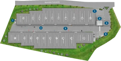 imagem de implantação do condomínio de galpões modulares.